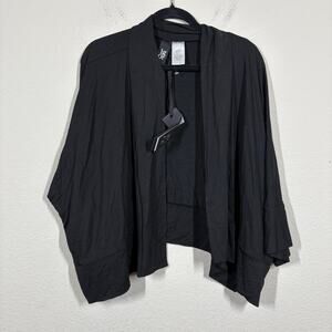 Igor Dobranic Womens 6/8 Open Front Draped Saga Cardigan Black Short Sleeves